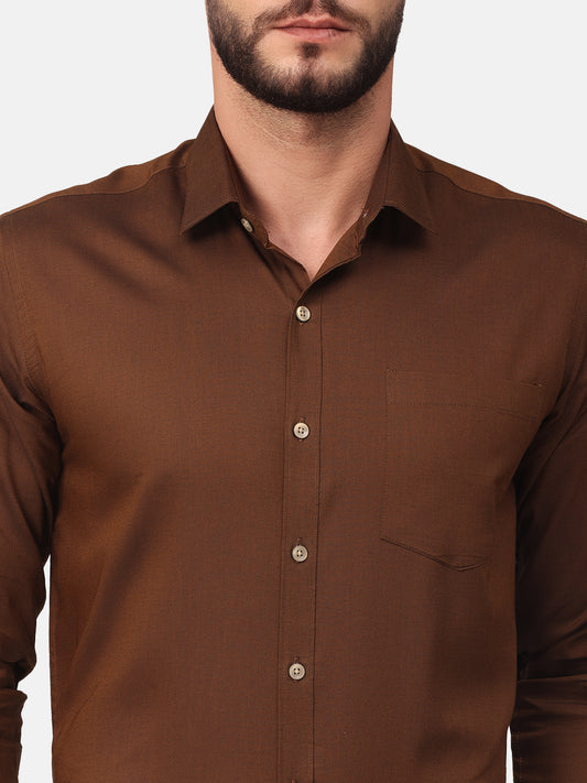 Copperline Men Brown Solid Formal Shirt