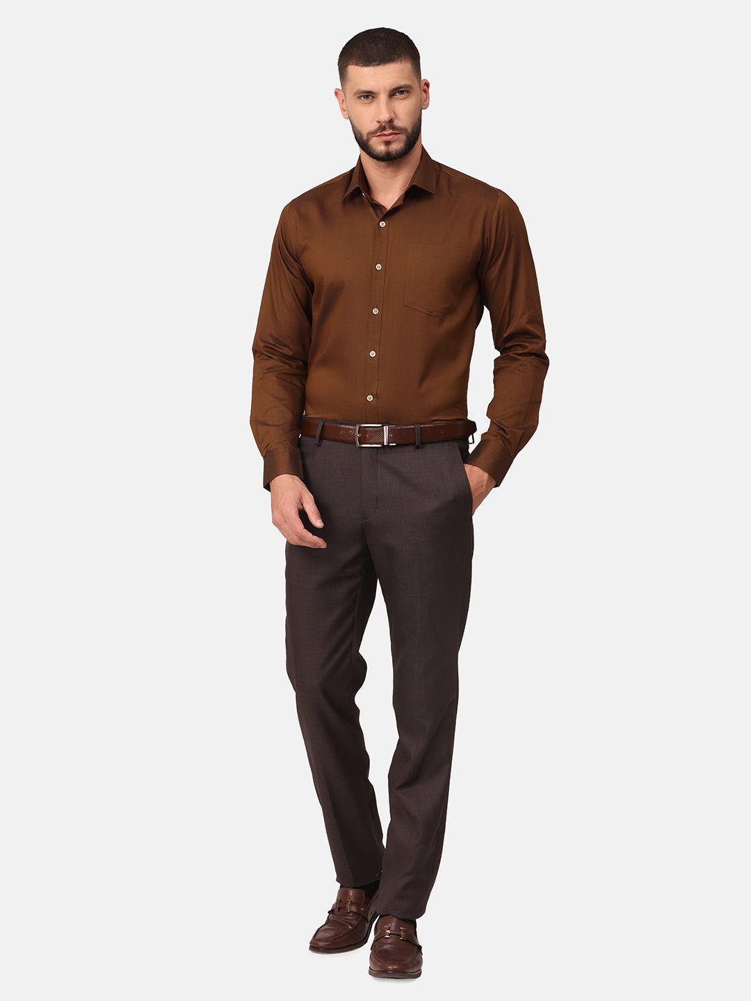 Copperline Men Brown Solid Formal Shirt
