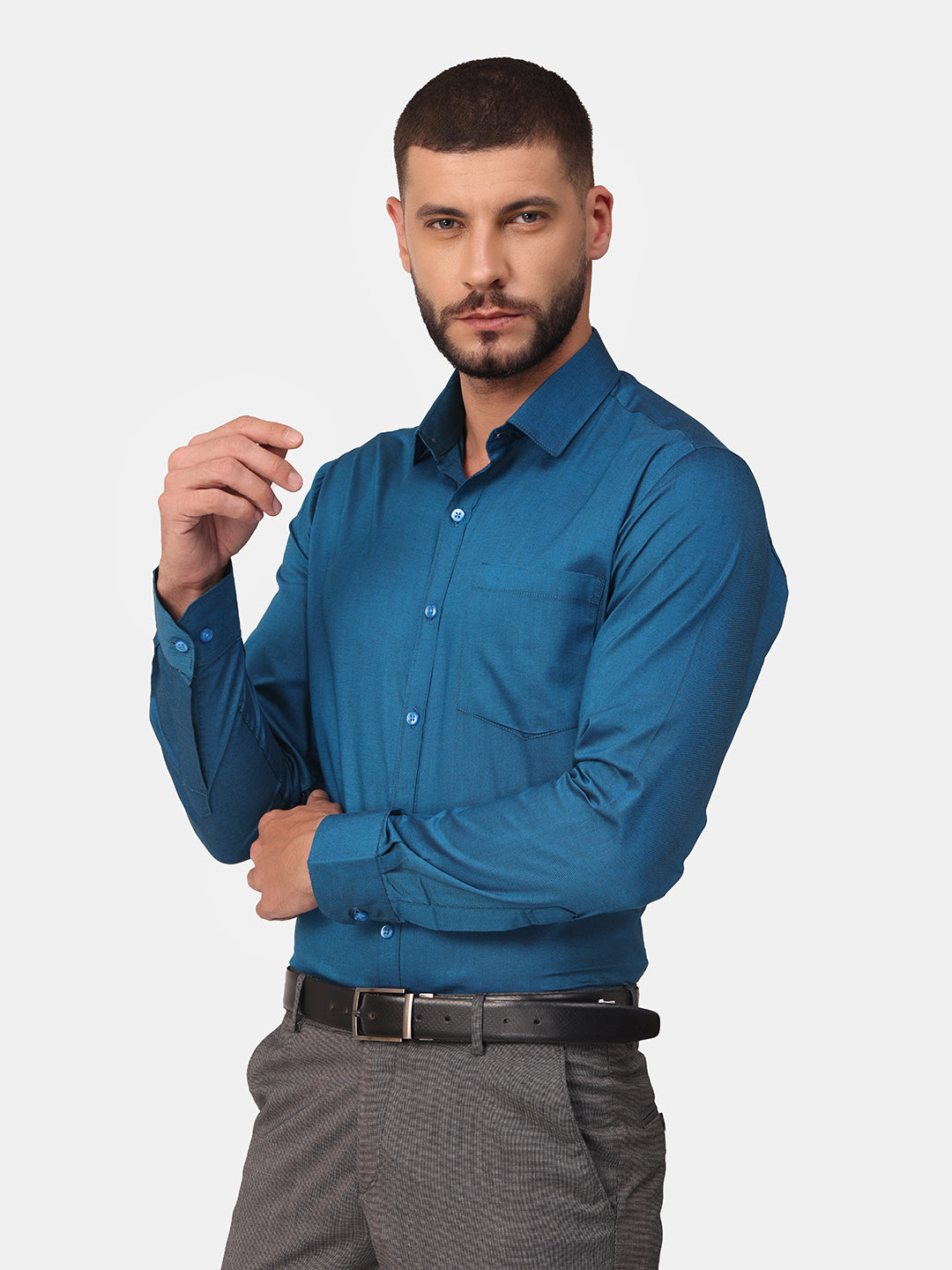Copperline Men Blue Solid Formal Shirt Copperline