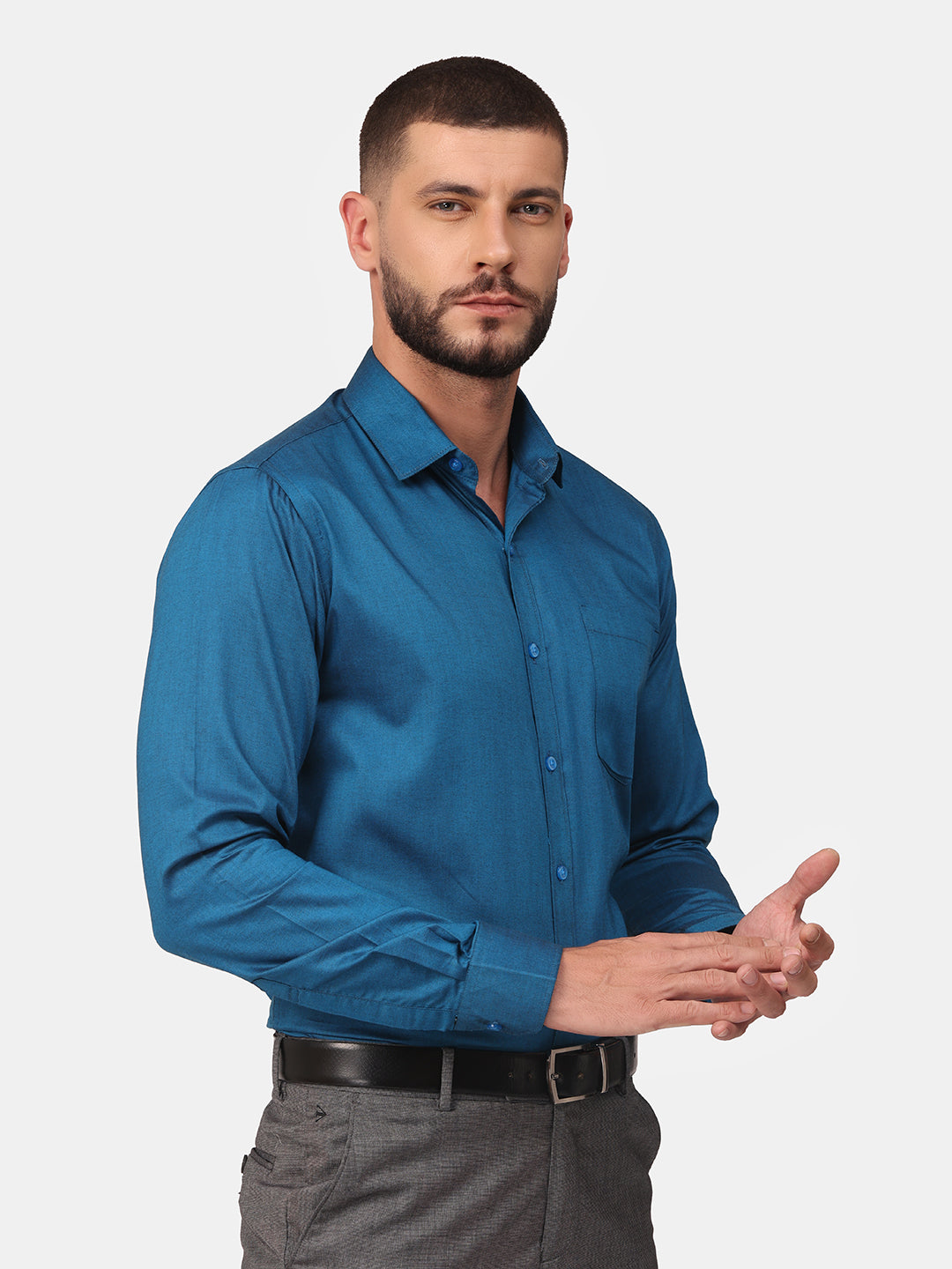 Copperline Men Blue Solid Formal Shirt Copperline