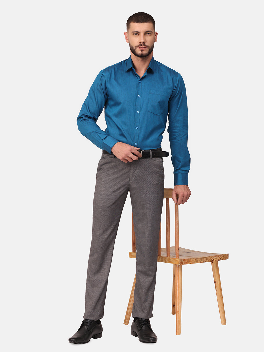 Copperline Men Blue Solid Formal Shirt Copperline