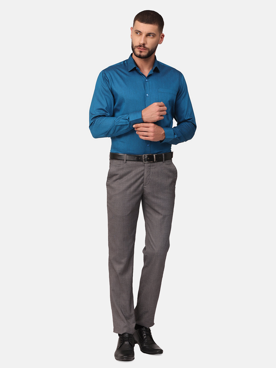Copperline Men Blue Solid Formal Shirt Copperline