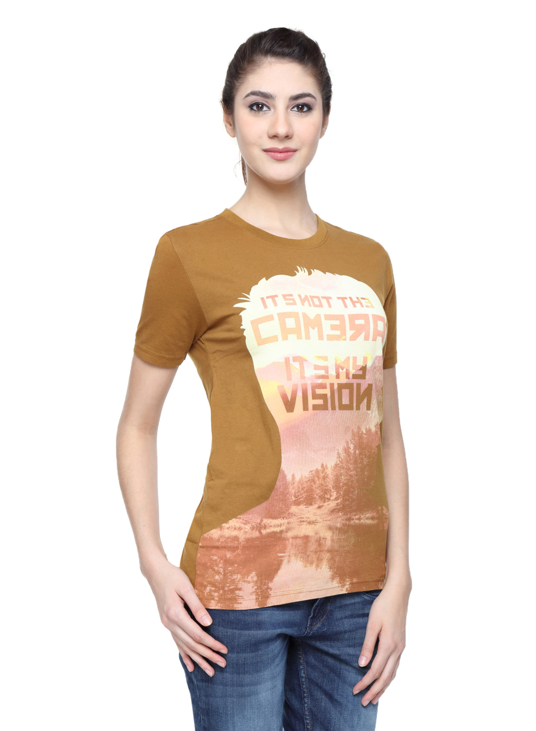 Wolfpack Women Brown Printed T-Shirt Wolfpack