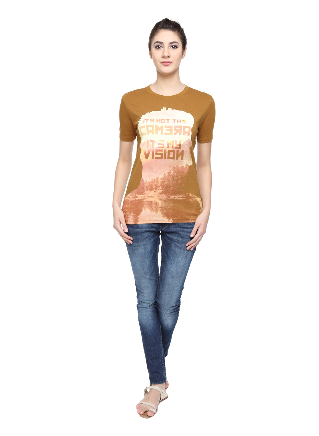 Wolfpack Women Brown Printed T-Shirt Wolfpack