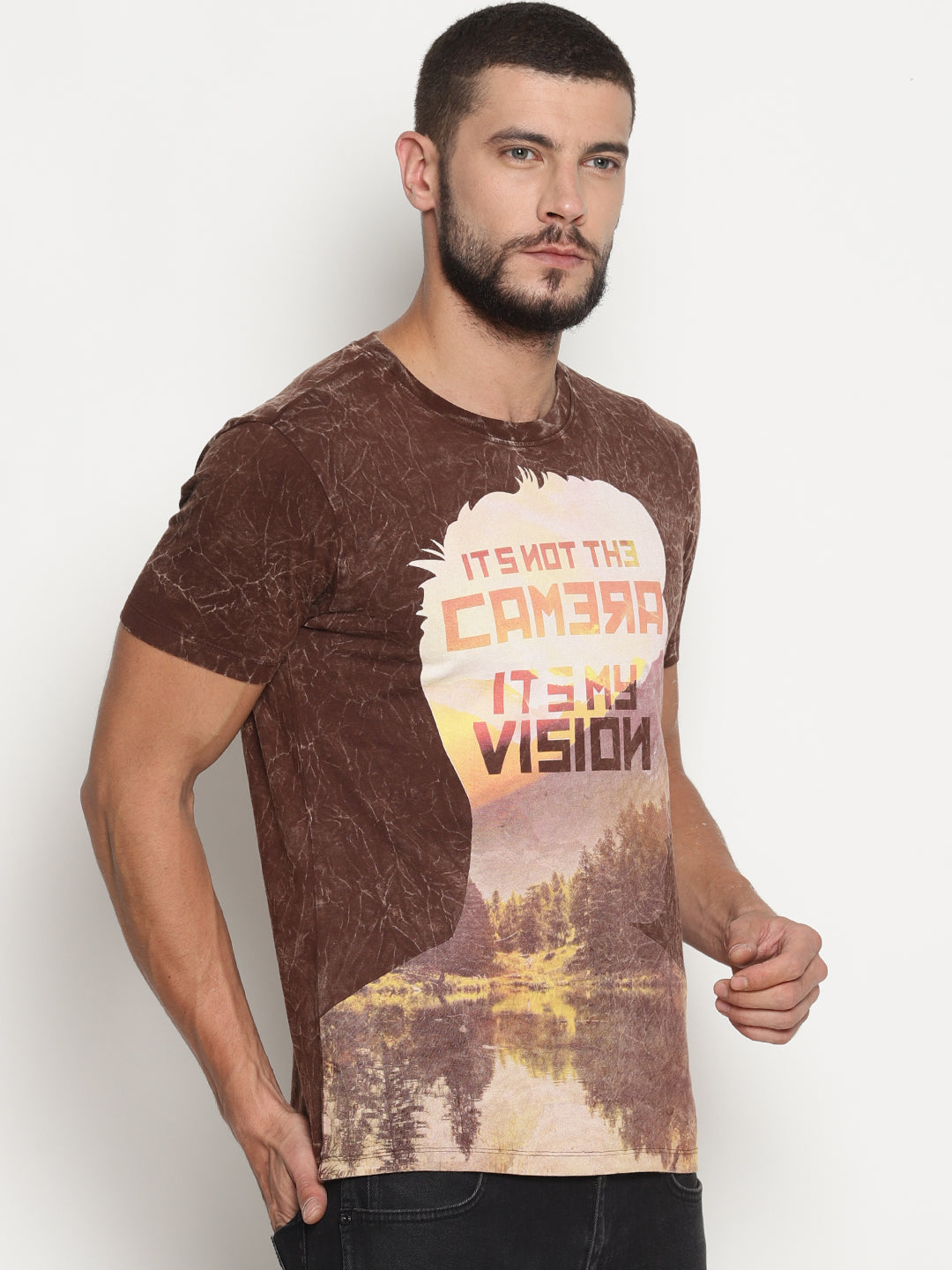 Wolfpack Men Brown Round Neck Printed T-Shirt Wolfpack