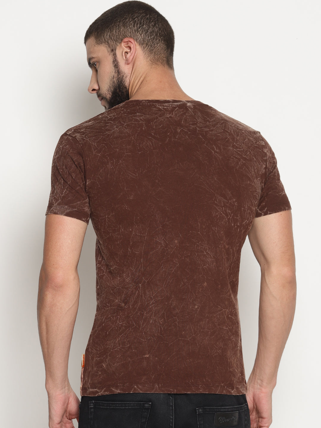 Wolfpack Men Brown Round Neck Printed T-Shirt Wolfpack