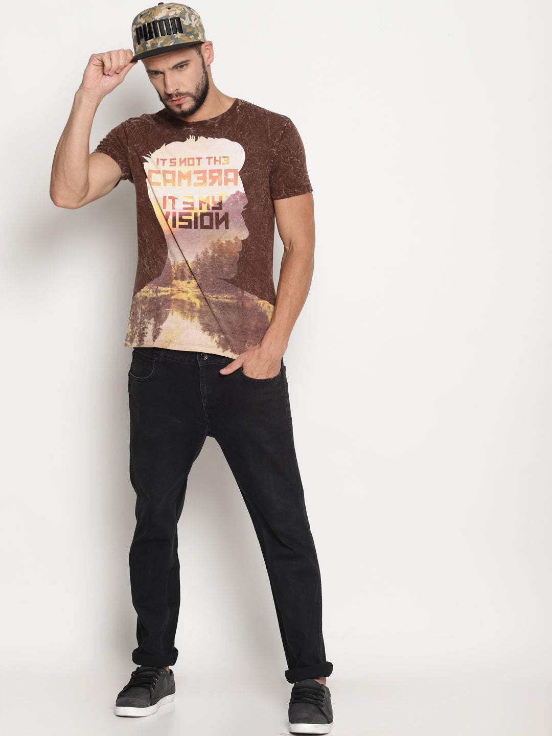 Wolfpack Men Brown Round Neck Printed T-Shirt Wolfpack
