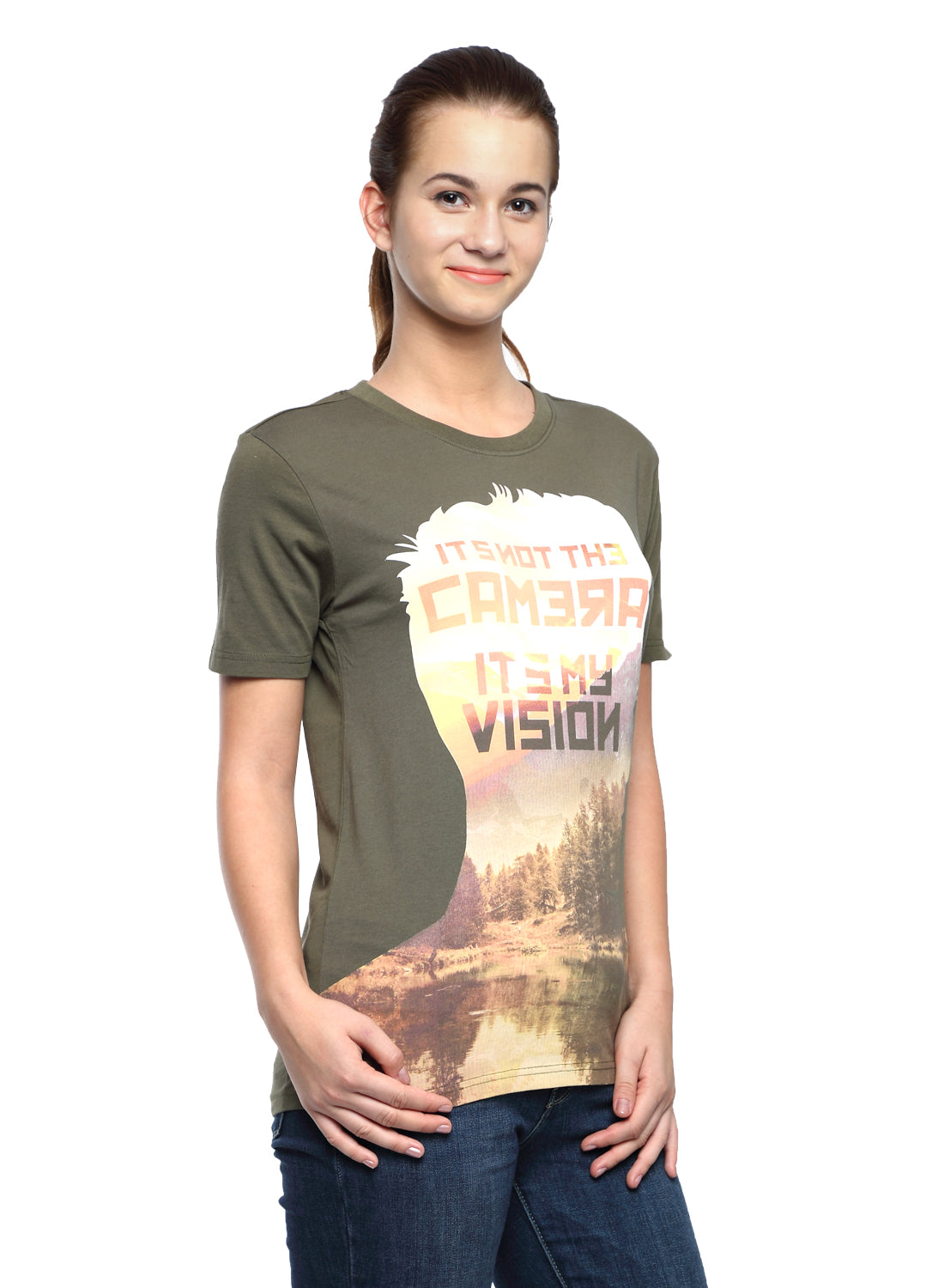Wolfpack Women Green Printed T-Shirt Wolfpack
