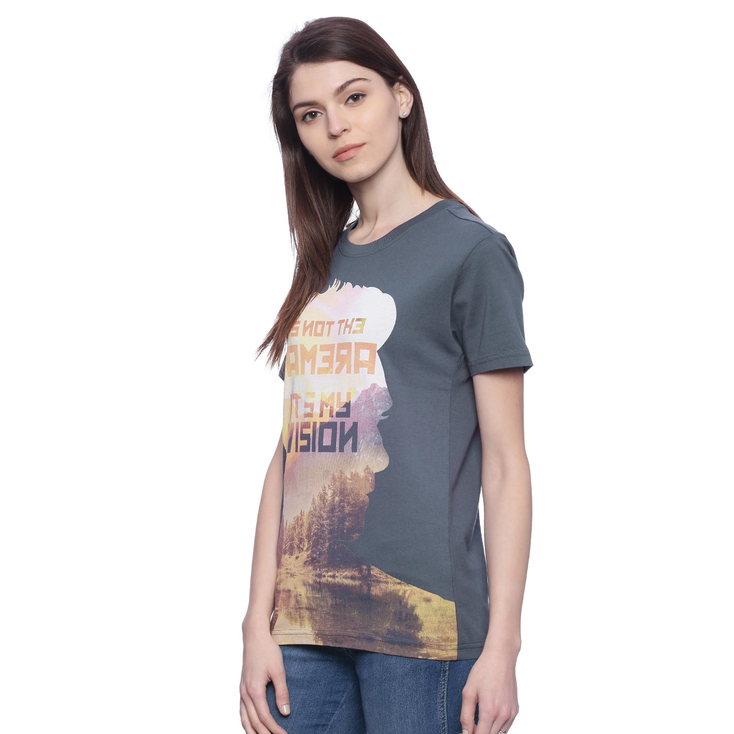 Wolfpack Women Grey Printed T-Shirt Wolfpack