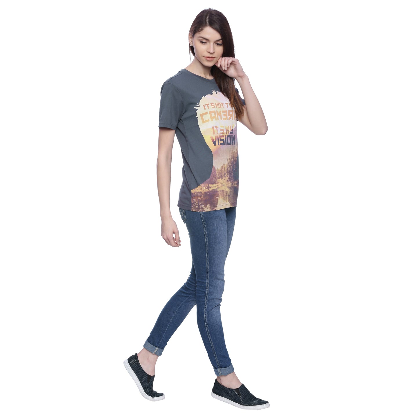 Wolfpack Women Grey Printed T-Shirt Wolfpack