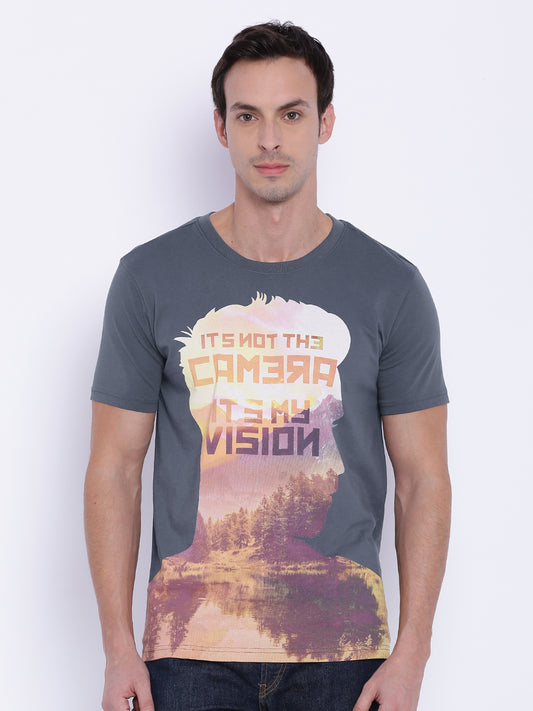Wolfpack Men Grey Round Neck Printed T-Shirt Wolfpack