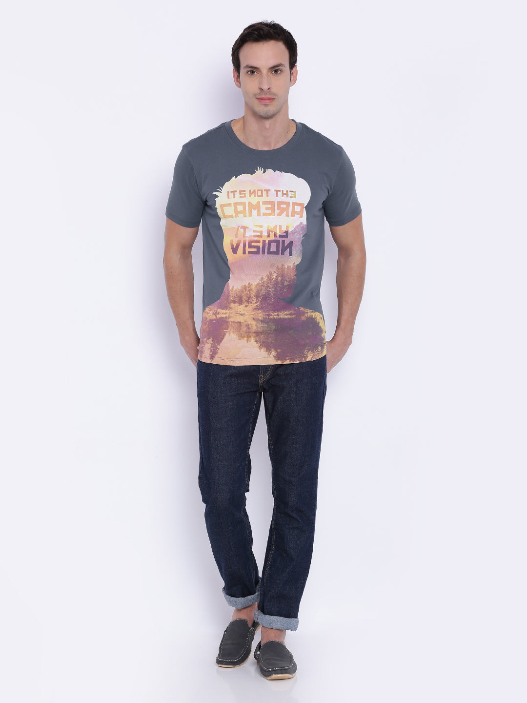 Wolfpack Men Grey Round Neck Printed T-Shirt Wolfpack
