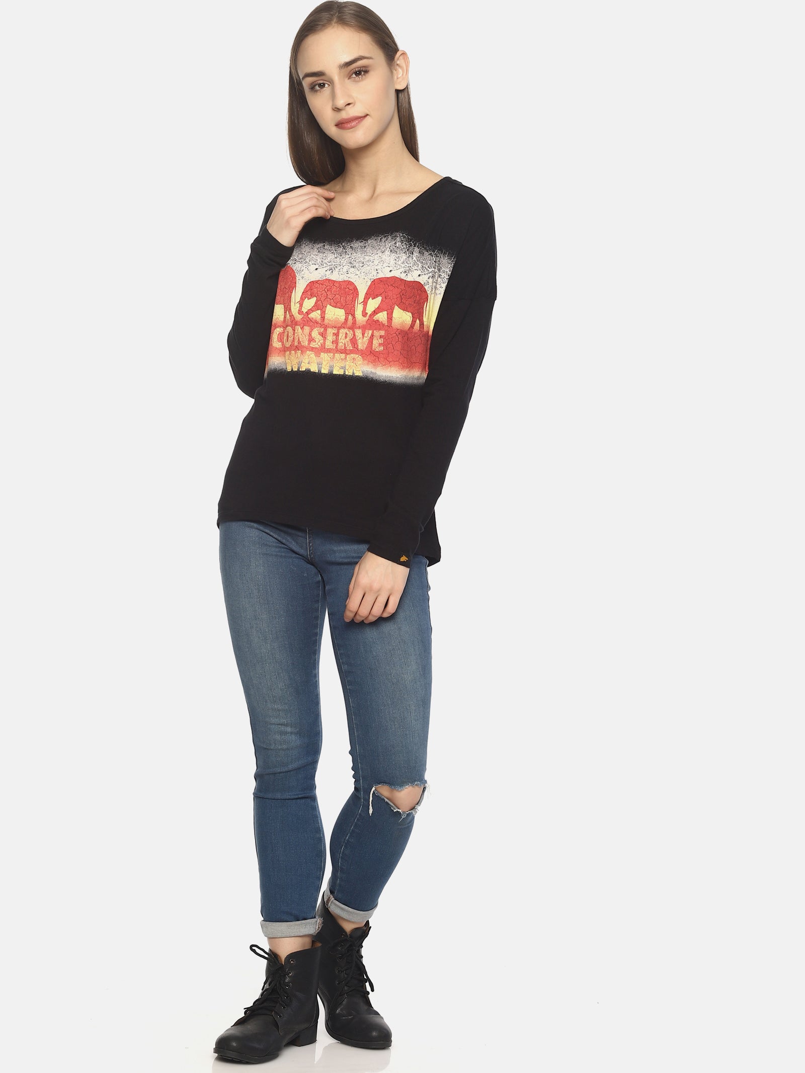 Wolfpack Women Black Printed T-Shirt Wolfpack