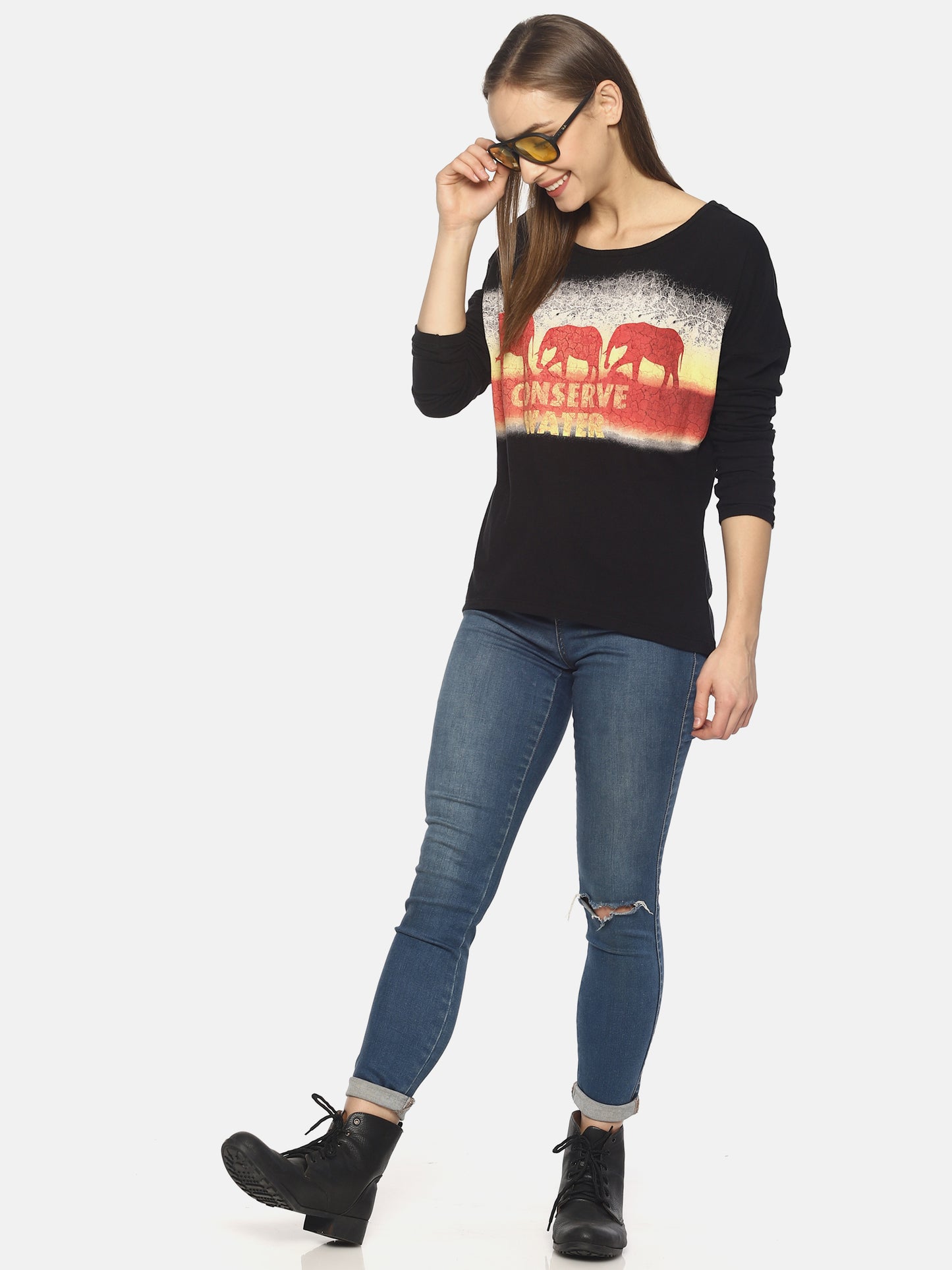 Wolfpack Women Black Printed T-Shirt Wolfpack