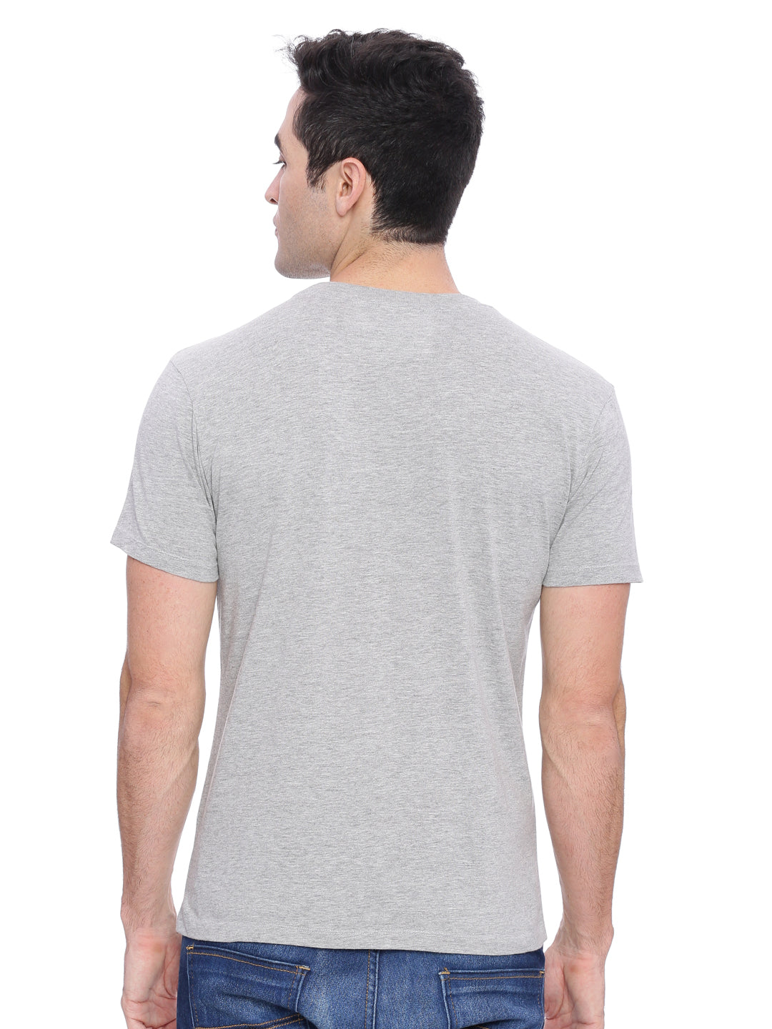 Wolfpack Men Grey Melange Printed Round Neck T-Shirt Wolfpack