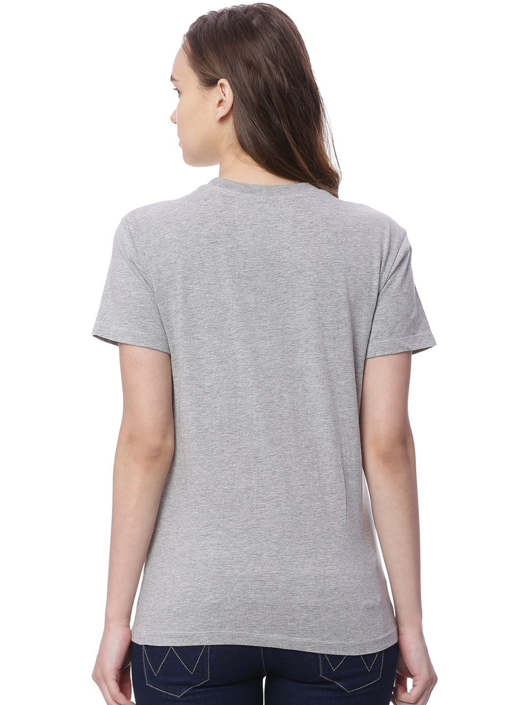 Wolfpack Women Grey Melange Printed T-Shirt Wolfpack