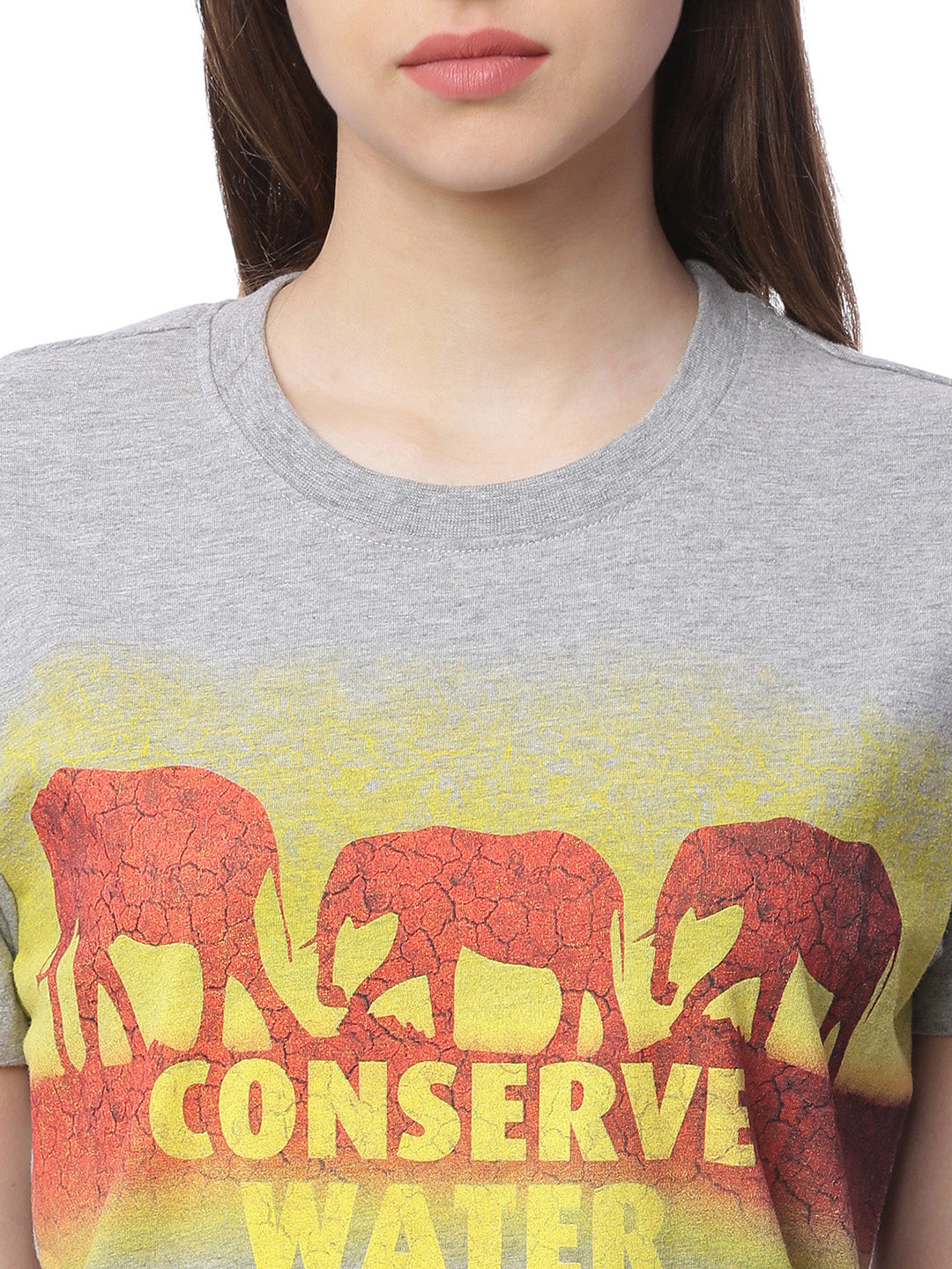 Wolfpack Women Grey Melange Printed T-Shirt Wolfpack
