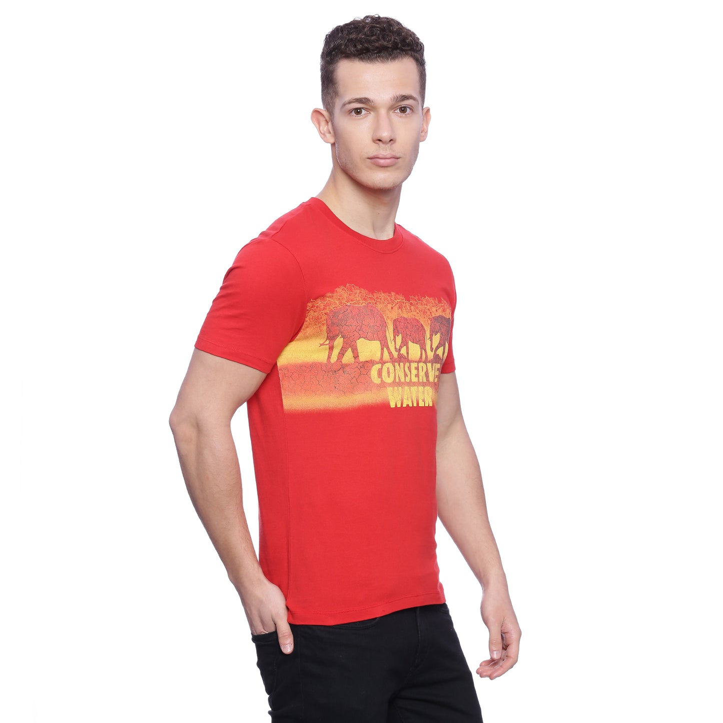 Wolfpack Men Red Printed Round Neck T-Shirt Wolfpack