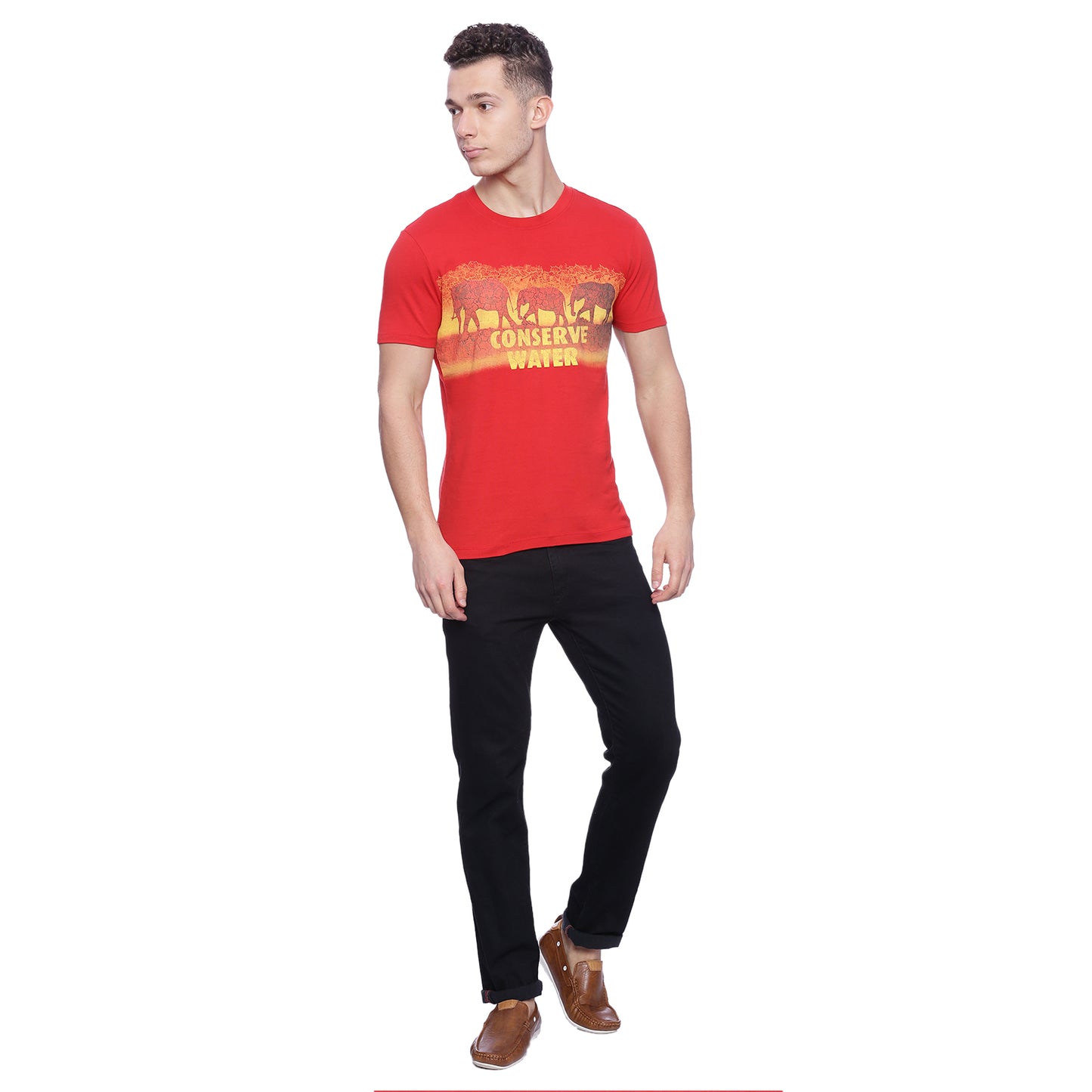 Wolfpack Men Red Printed Round Neck T-Shirt Wolfpack