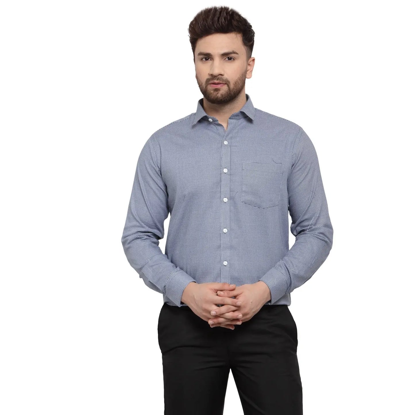 Copperline Men Navy Blue & White Slim Fit Checked Formal Shirt Copperline