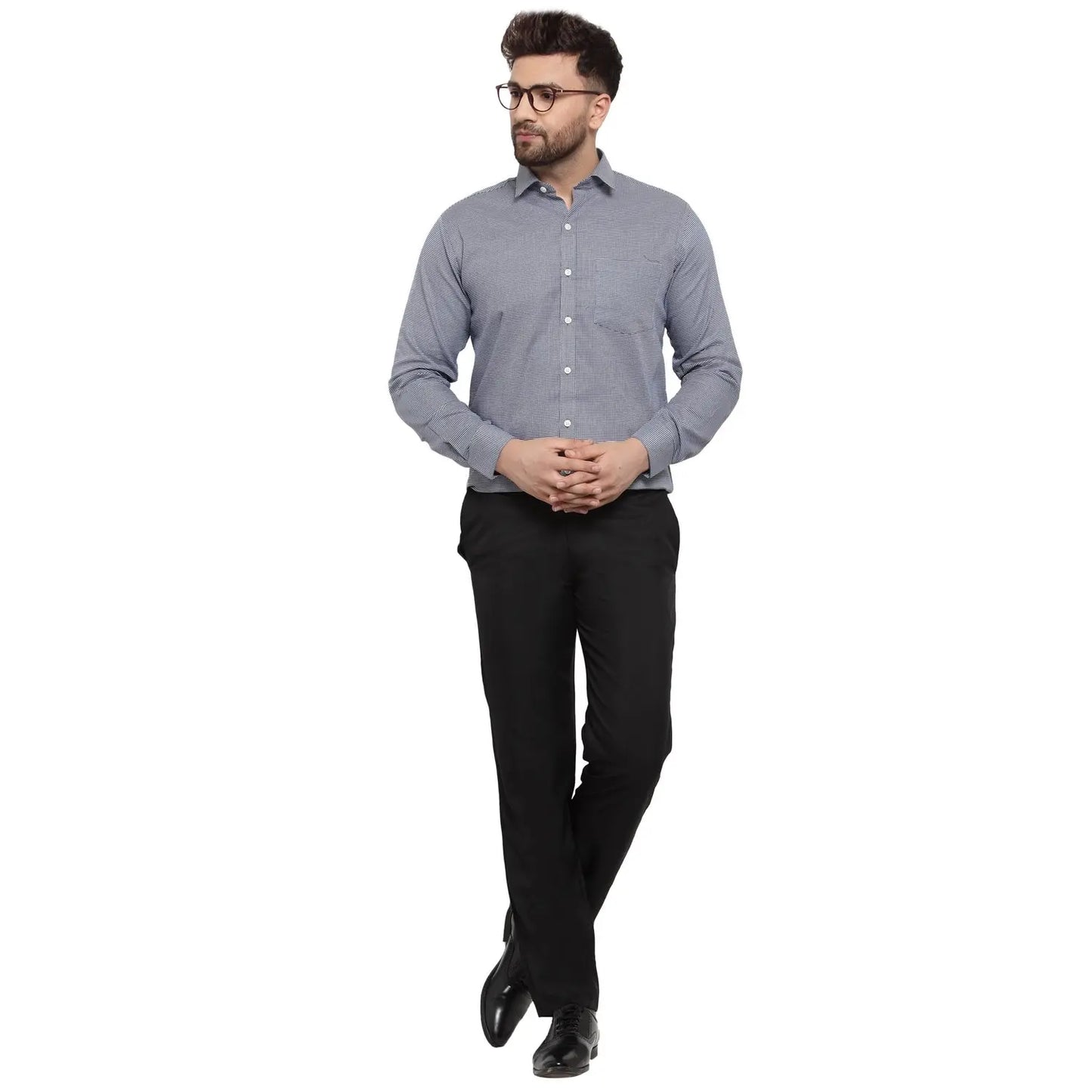 Copperline Men Navy Blue & White Slim Fit Checked Formal Shirt Copperline