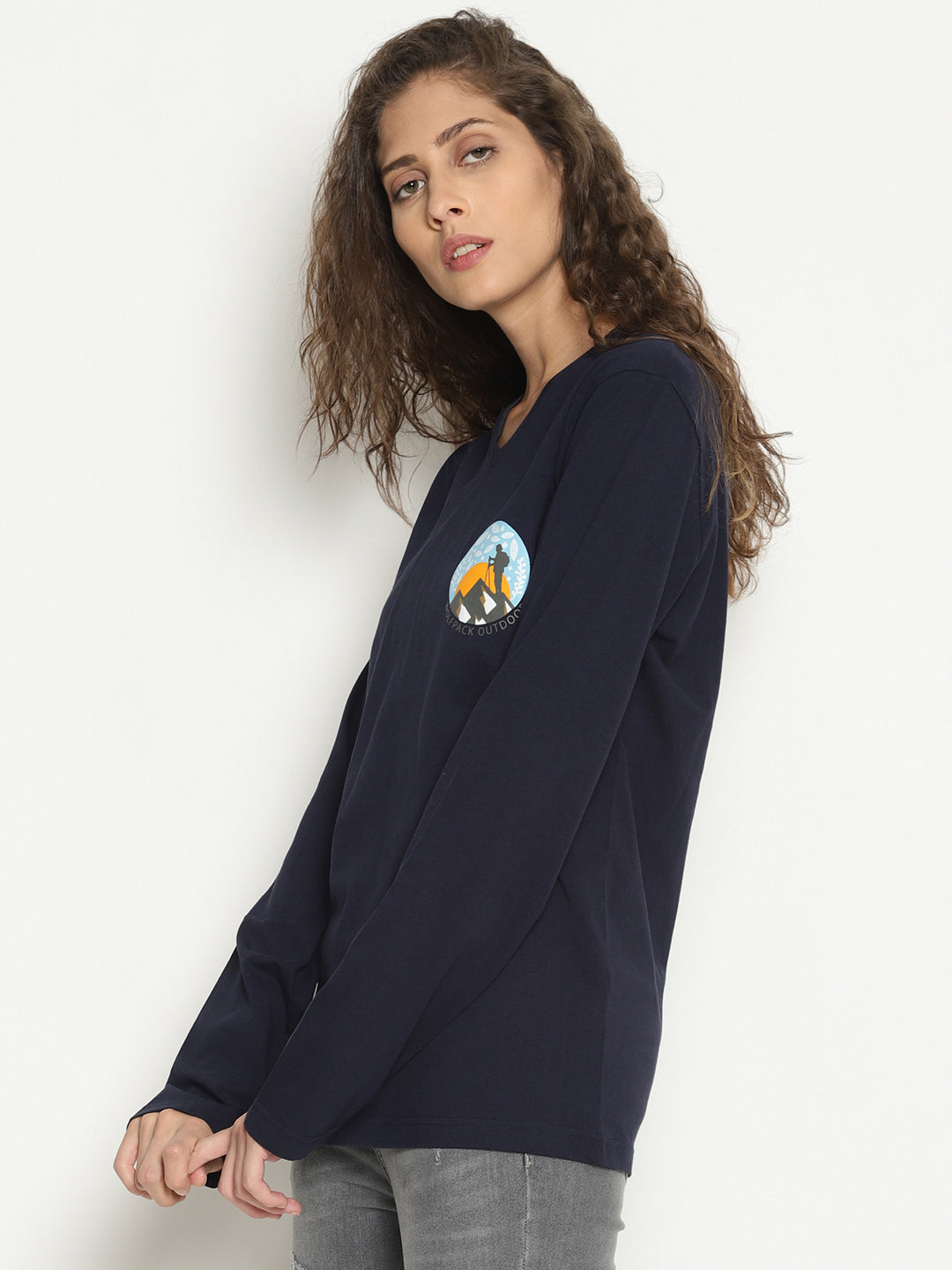 The Perfect Full Sleeve Trekking Tee Navy Blue Wolfpack