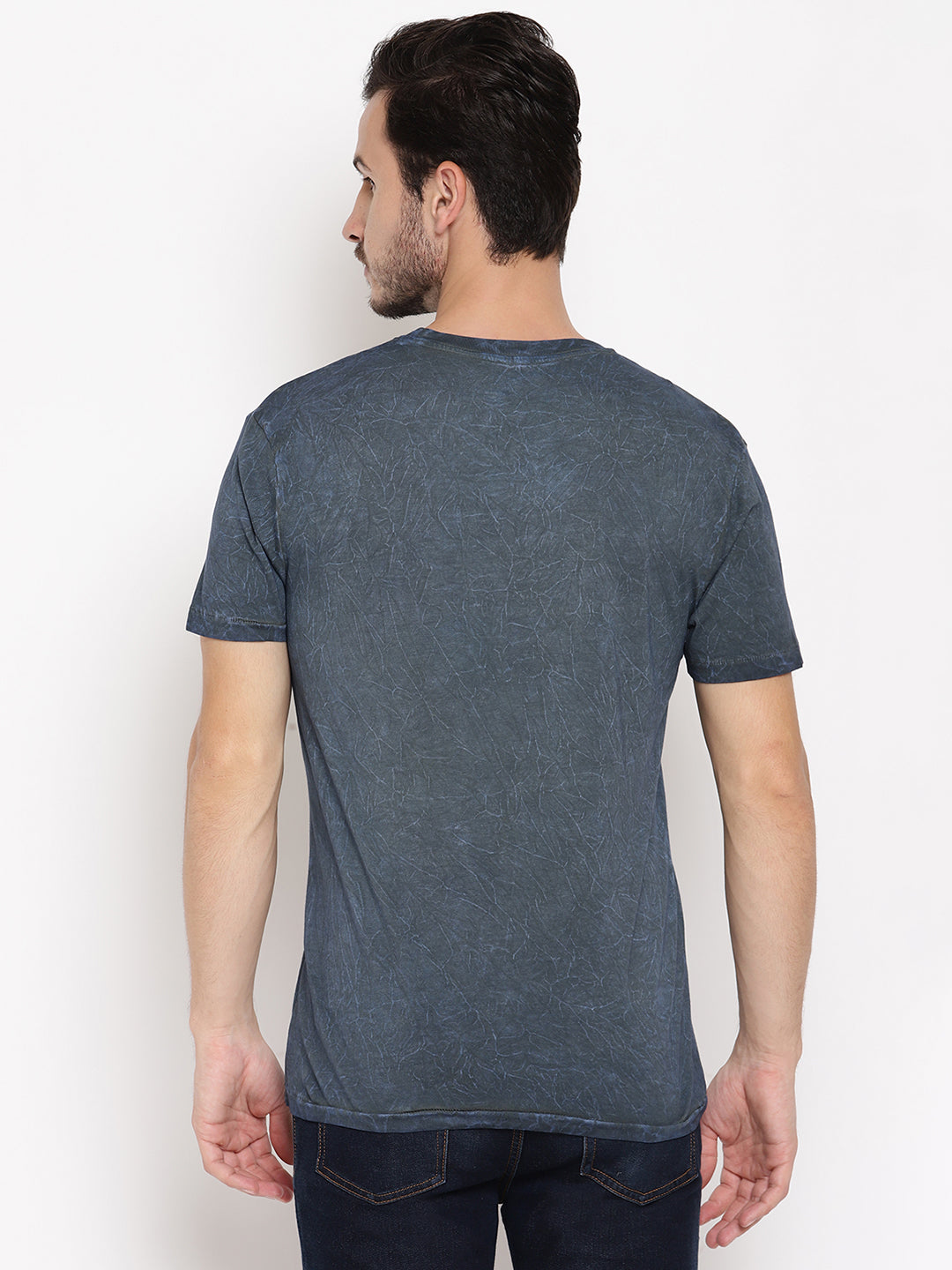 Crinkle Wash Blue Printed Men T-Shirt Wolfpack
