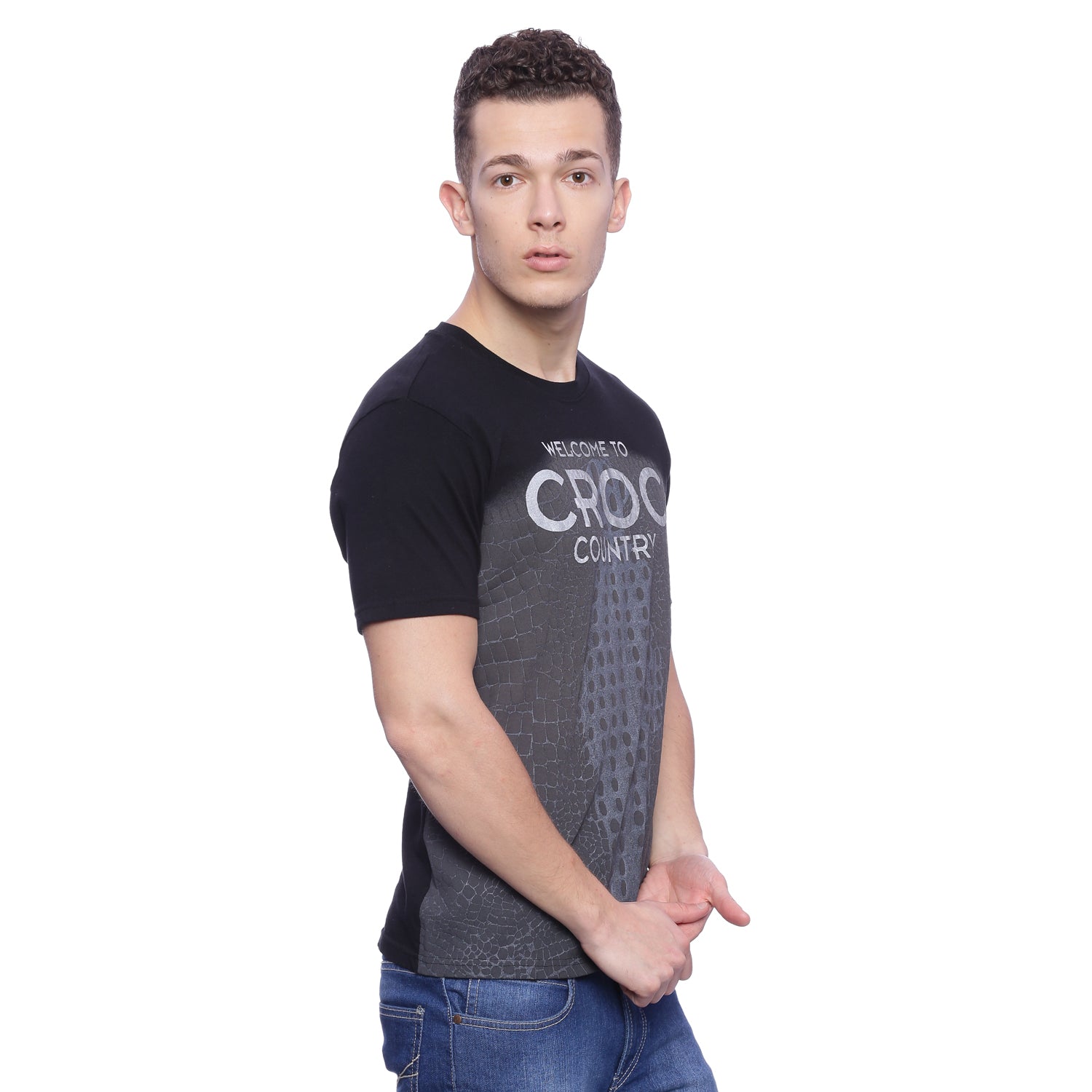 Wolfpack Men Croc Printed Black T-Shirt Wolfpack
