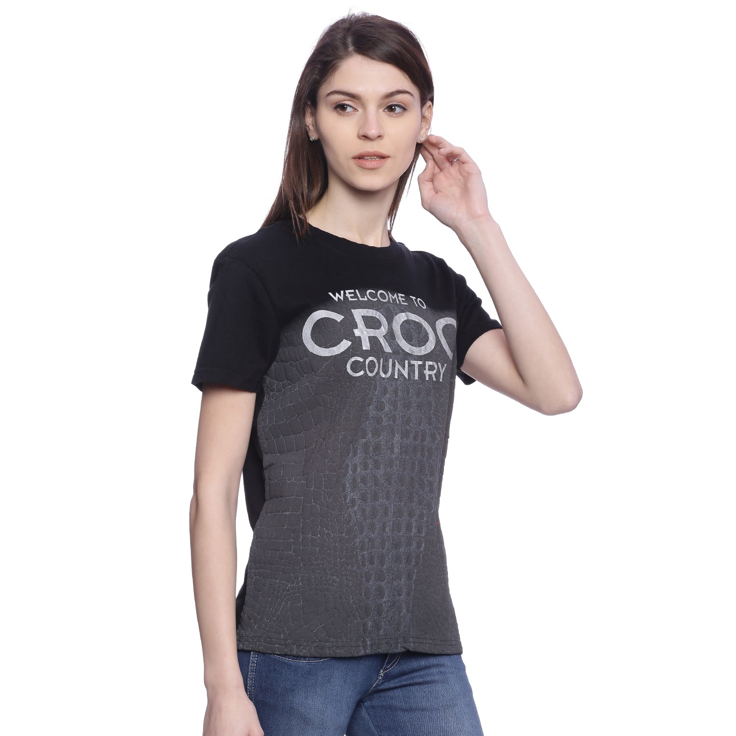 Wolfpack Women Black Printed T-Shirt Wolfpack