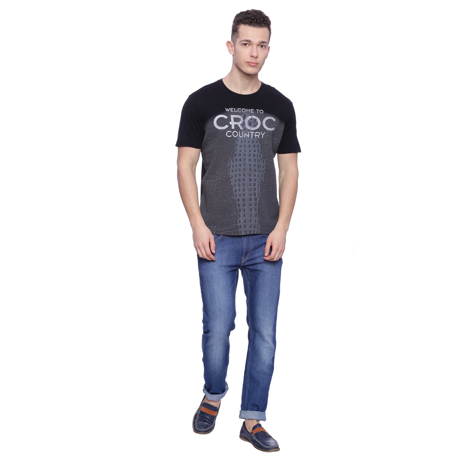 Wolfpack Men Croc Printed Black T-Shirt Wolfpack