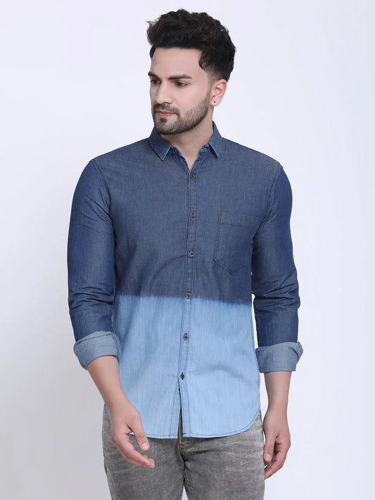 Crosscreek Men Blue Slim Fit Faded Casual Denim Shirt Crosscreek