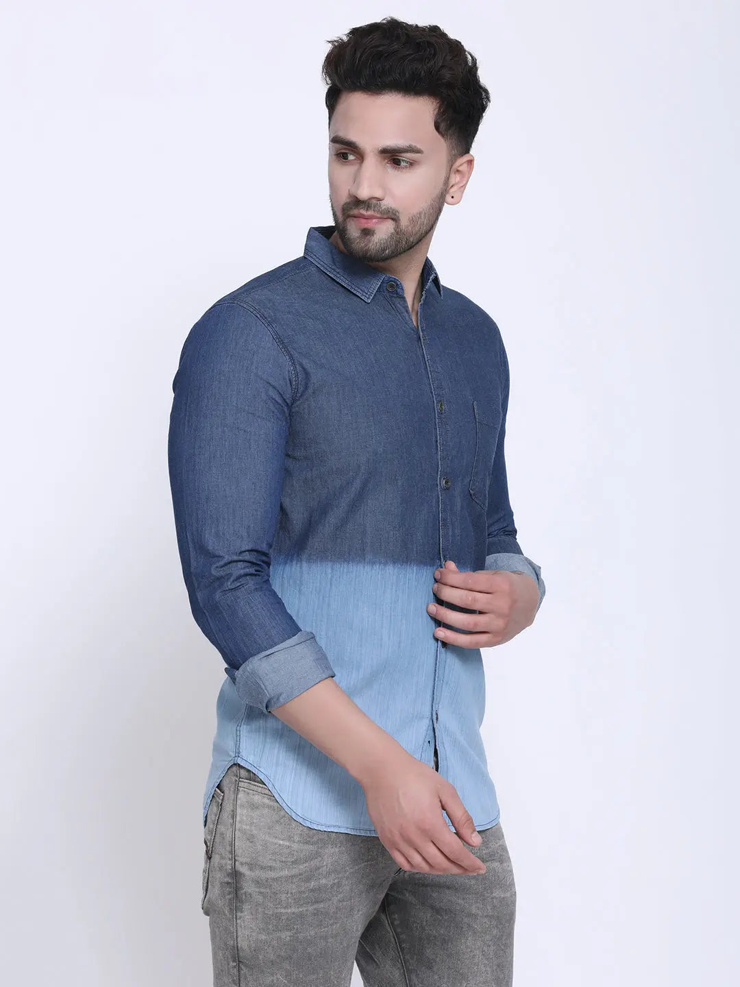 Crosscreek Men Blue Slim Fit Faded Casual Denim Shirt Crosscreek
