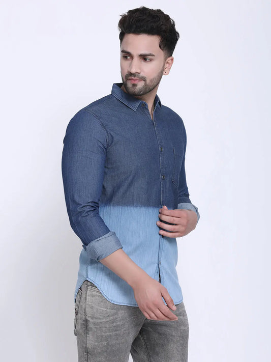 Crosscreek Men Blue Slim Fit Faded Casual Denim Shirt Crosscreek