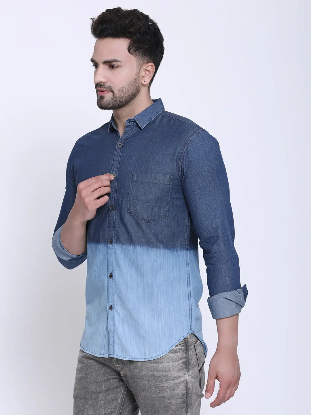 Crosscreek Men Blue Slim Fit Faded Casual Denim Shirt Crosscreek