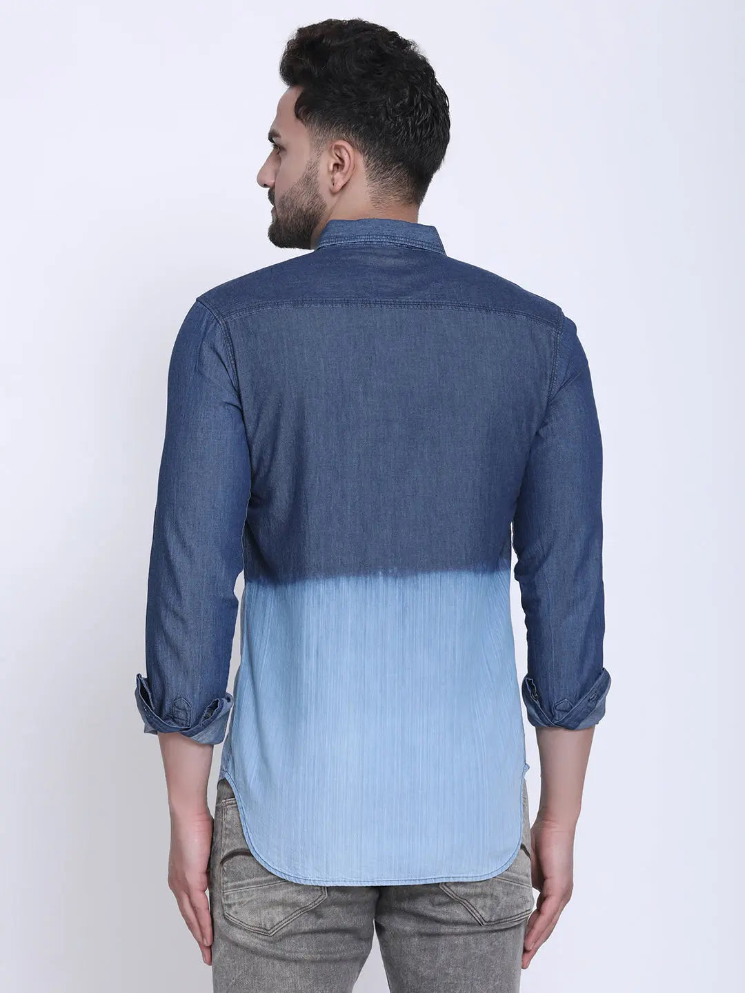 Crosscreek Men Blue Slim Fit Faded Casual Denim Shirt Crosscreek