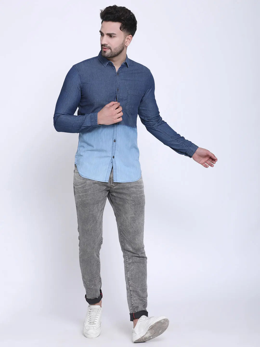 Crosscreek Men Blue Slim Fit Faded Casual Denim Shirt Crosscreek