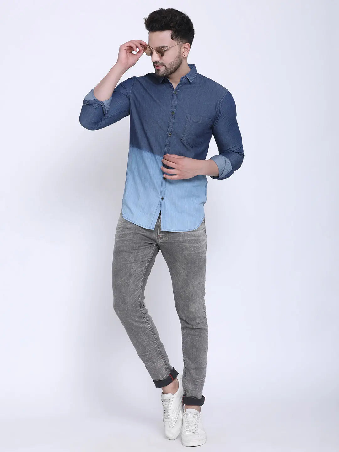 Crosscreek Men Blue Slim Fit Faded Casual Denim Shirt Crosscreek