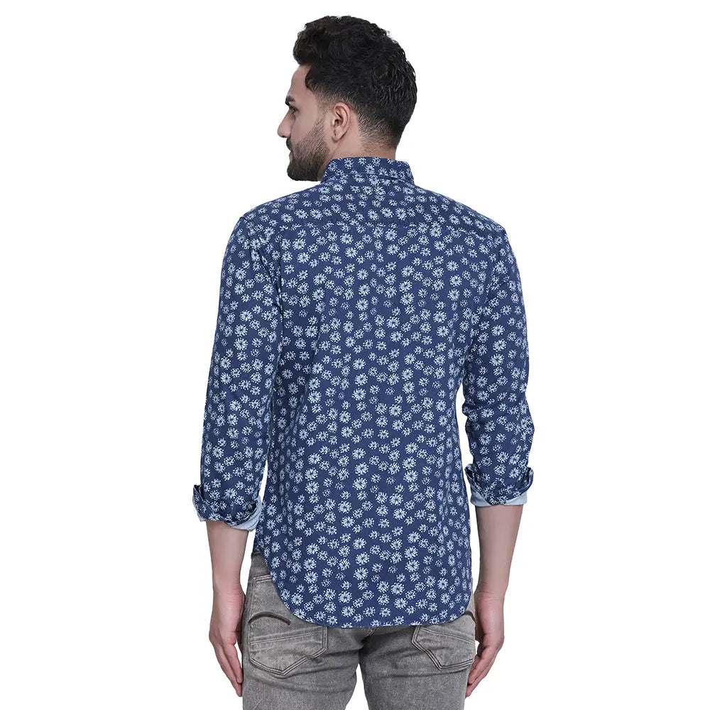 Crosscreek Men Blue Slim Fit Printed Denim Casual Shirt Crosscreek