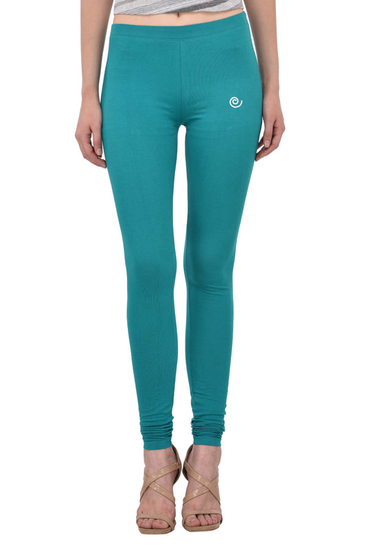 Diti Green Cotton Leggings for Women Diti