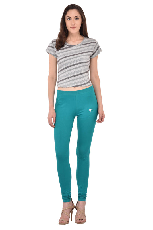 Diti Green Cotton Leggings for Women Diti