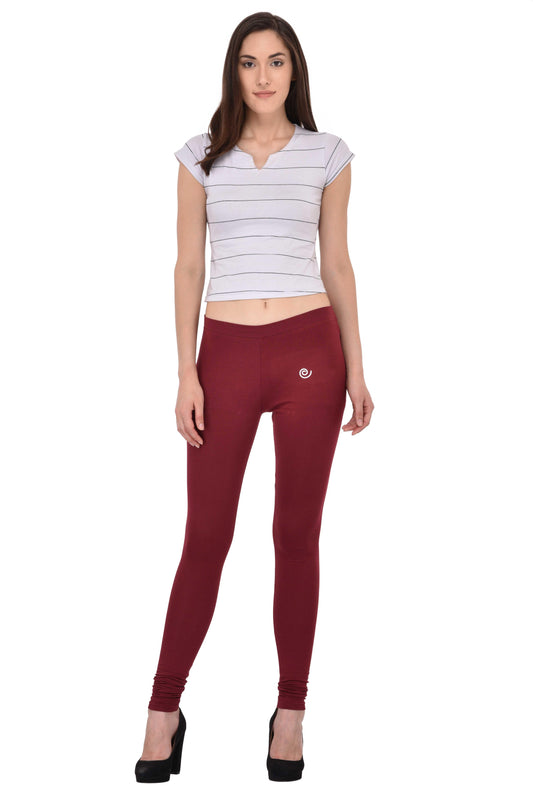 Diti Maroon Cotton Leggings for Women Diti