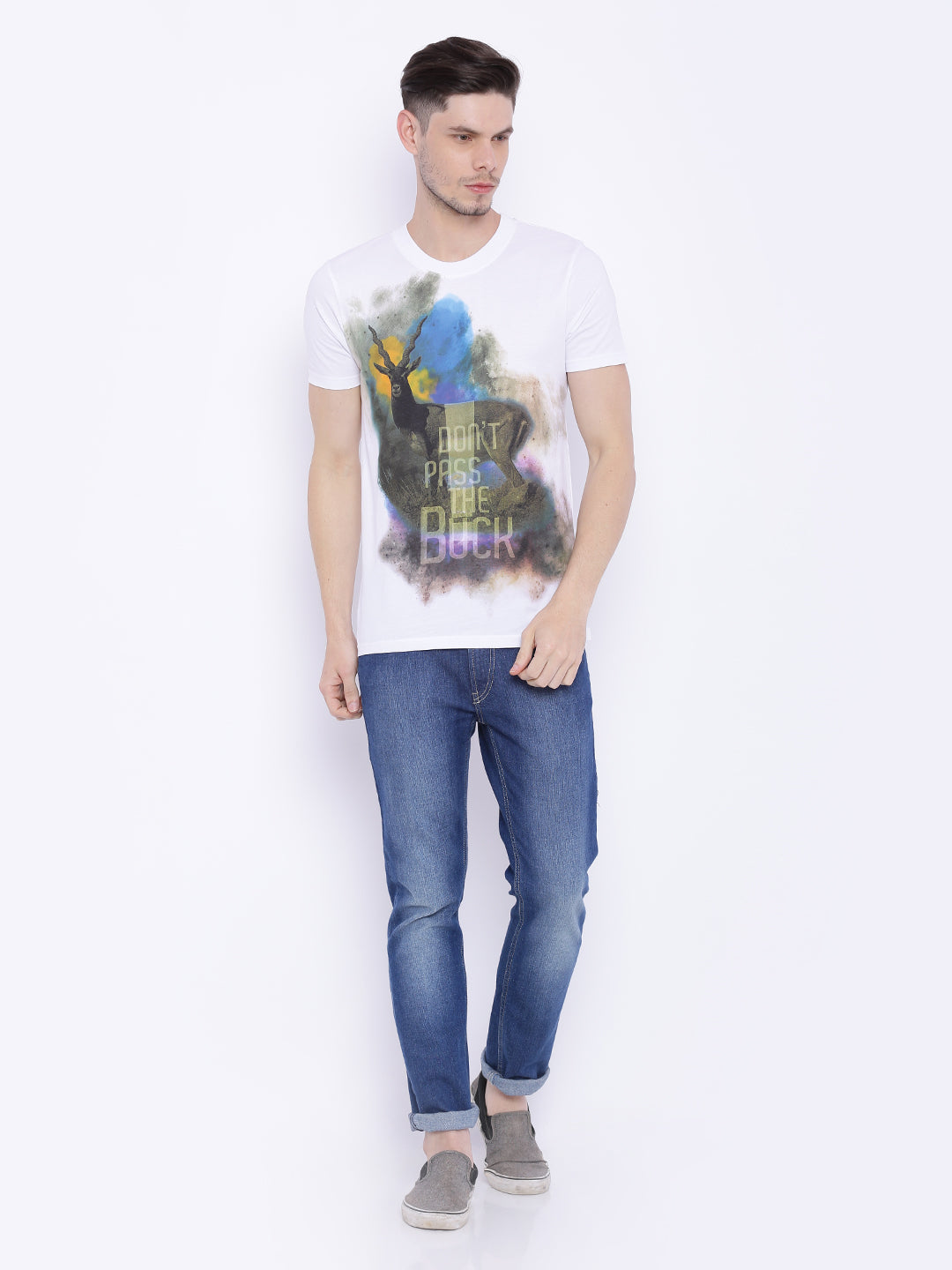 Wolfpack Men White Printed Round Neck T-Shirt Wolfpack