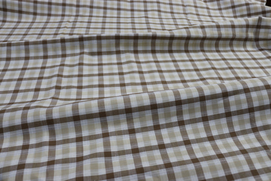 Beige Yarn Dyed Checks Cotton Linen Unstitched Men's Shirt Piece (Width 58 Inch | 1.60 Meters) Crosscreek
