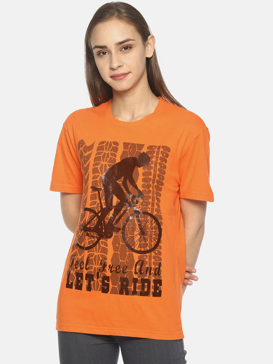 Wolfpack Women Orange Printed T-Shirt Wolfpack