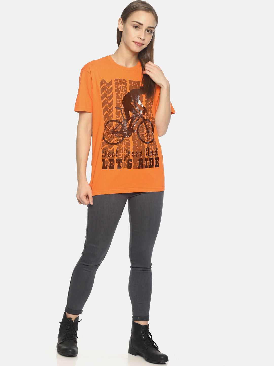 Wolfpack Women Orange Printed T-Shirt Wolfpack