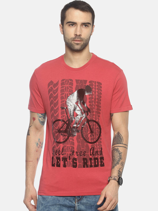 Wolfpack Men Pink Printed Round Neck T-Shirt Wolfpack