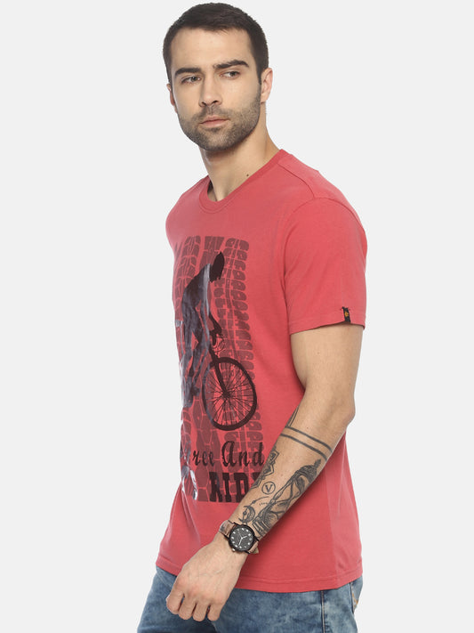 Wolfpack Men Pink Printed Round Neck T-Shirt Wolfpack