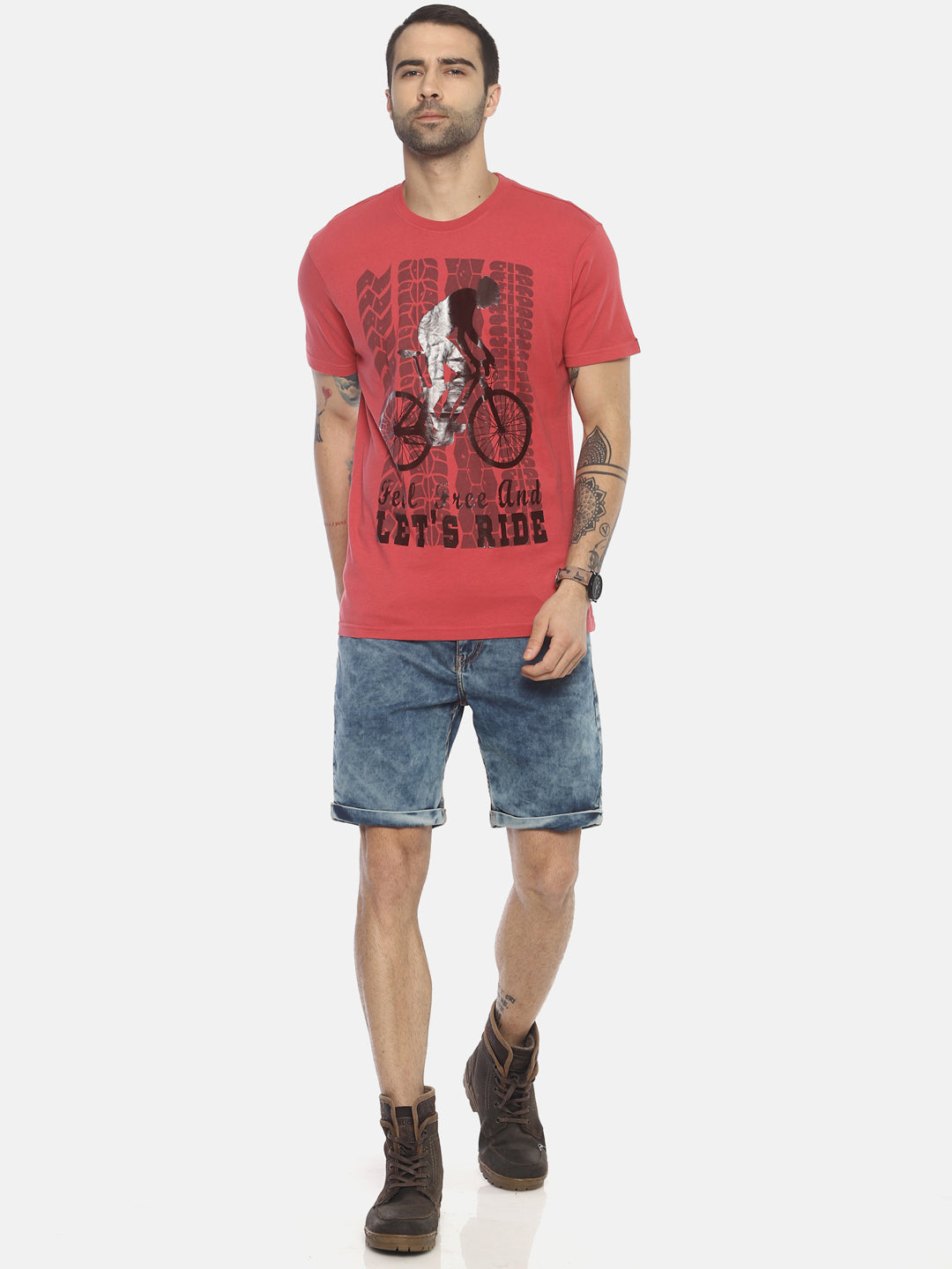 Wolfpack Men Pink Printed Round Neck T-Shirt Wolfpack