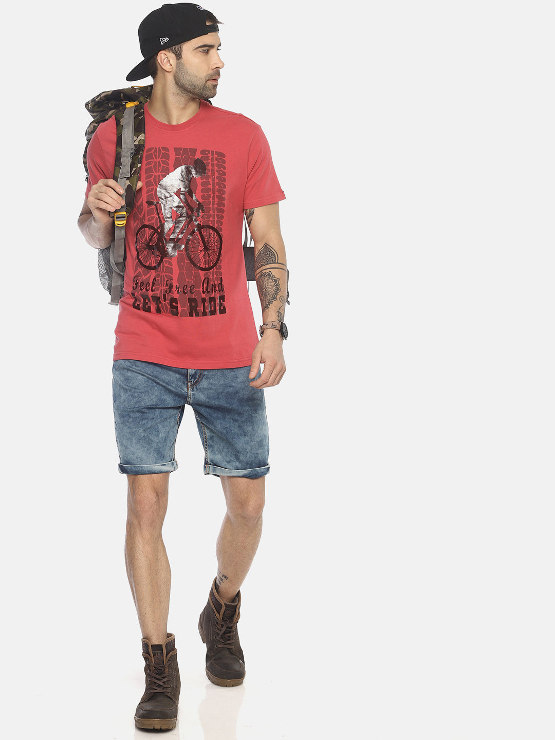 Wolfpack Men Pink Printed Round Neck T-Shirt Wolfpack