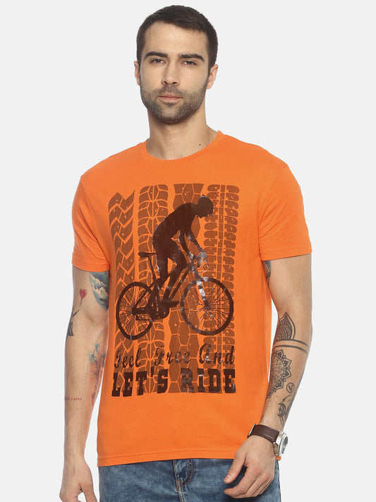 Wolfpack Men Orange Printed Round Neck T-Shirt Wolfpack